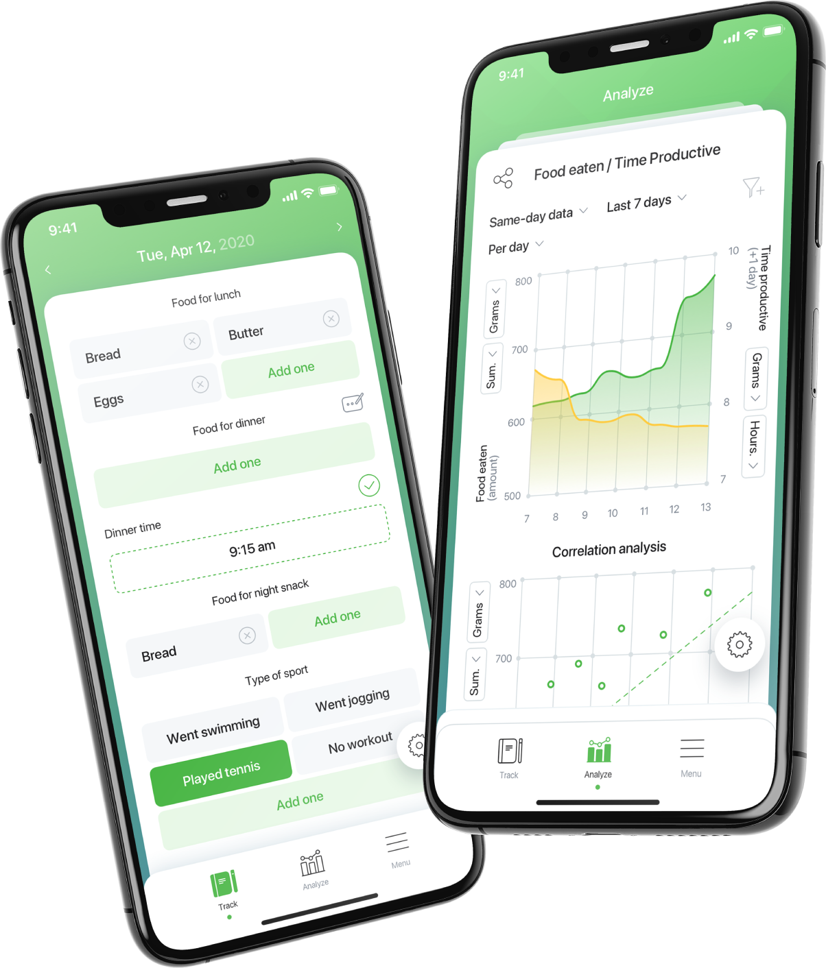 The Track & Analyze app on two phones